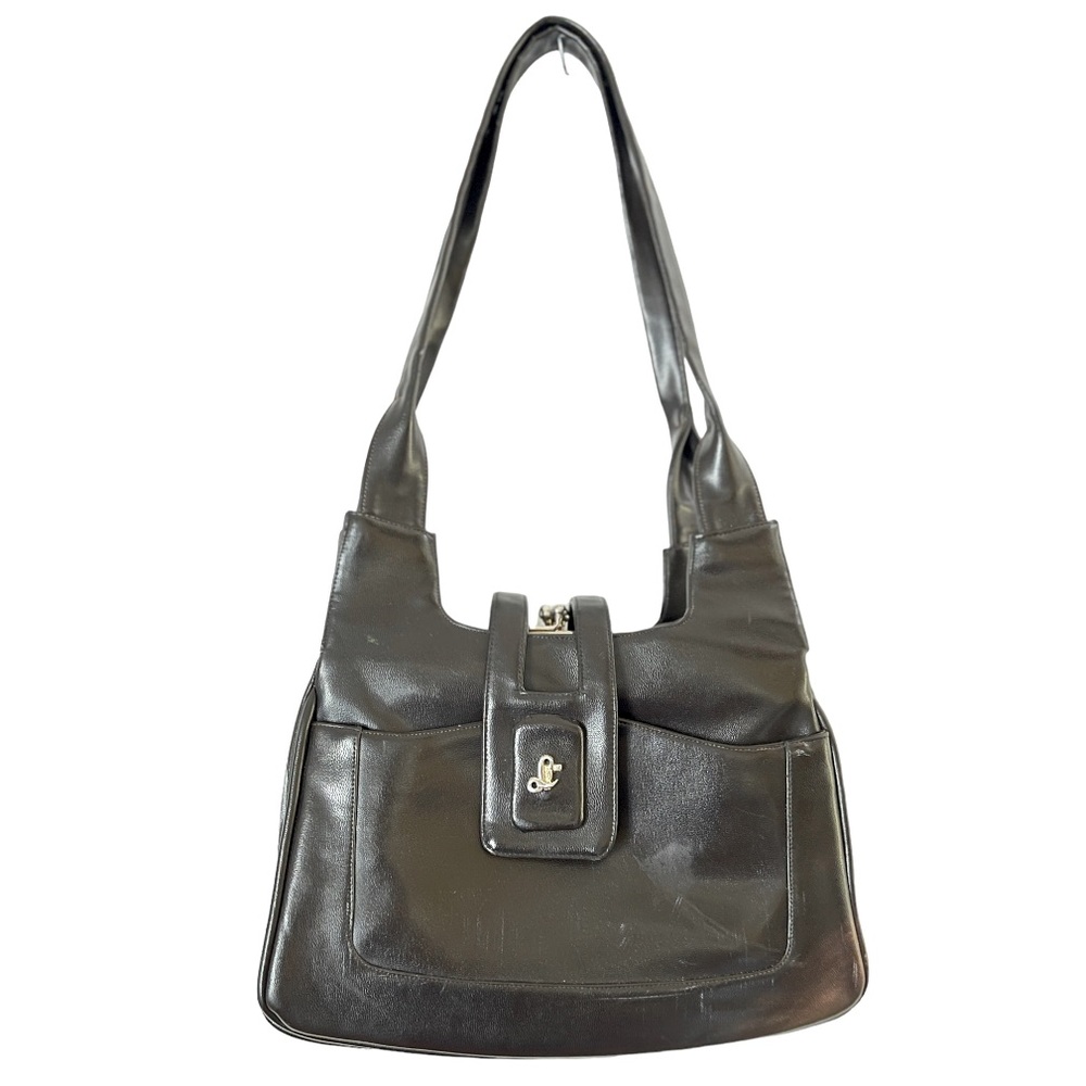 Vintage Lou Taylor Classic Gray Italian Leather Shoulder Bag